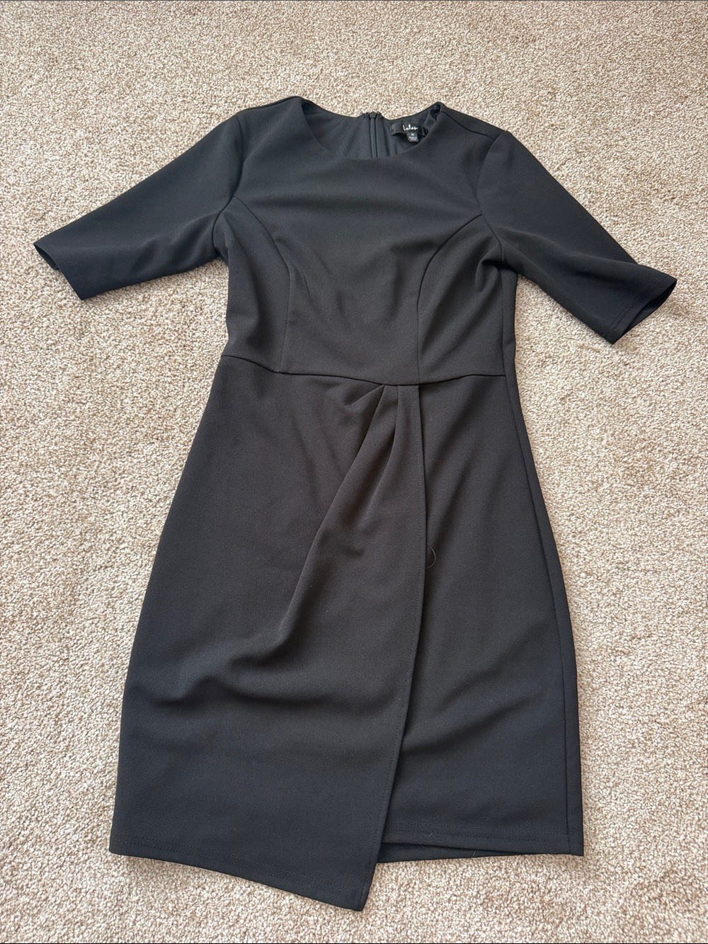 Lulu's Black Midi Sheath Dress with Front Pleat